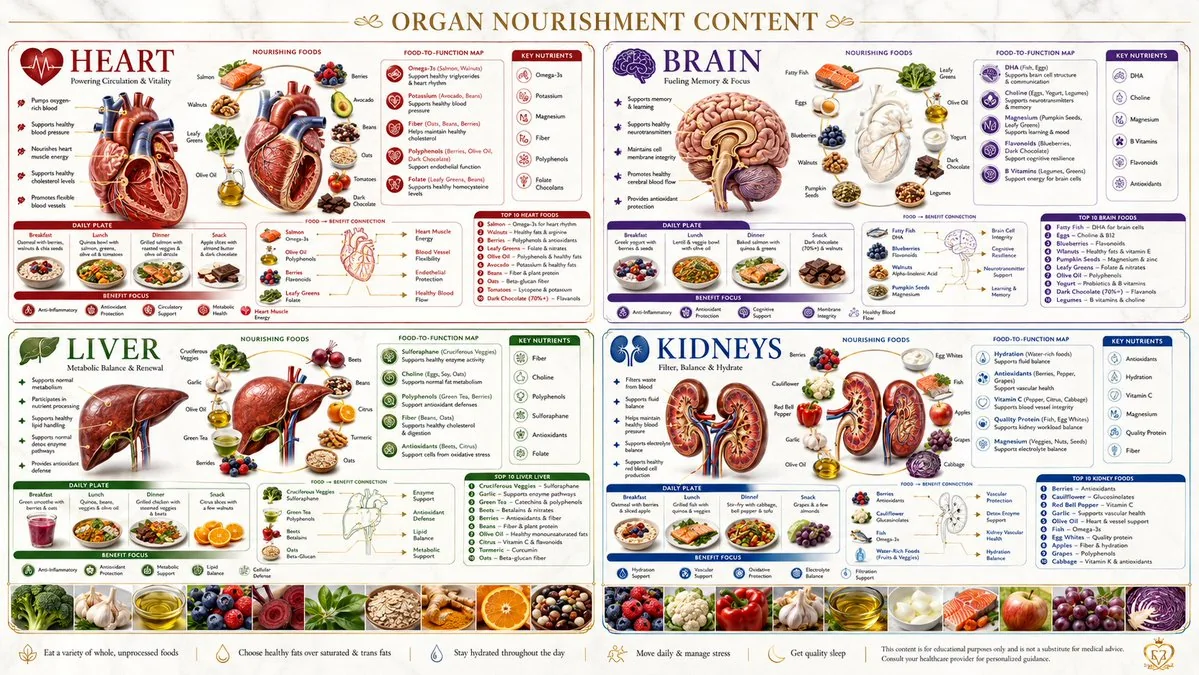Infografía sobre salud y nutrición de los órganos